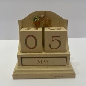 Vintage Wooden Perpetual Calendar with Rabbit Design
